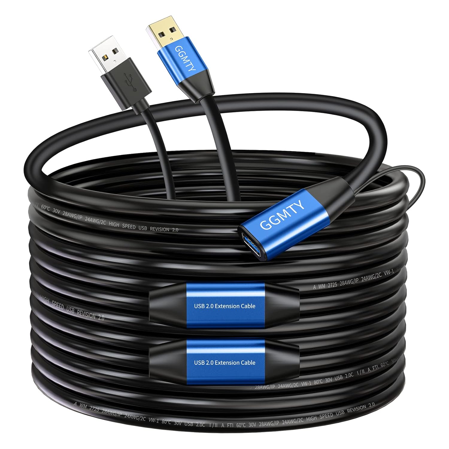 USB 2.0 Type A Male to A Female Active Repeater Extension Cable 100ft, High Speed 480 Mbps