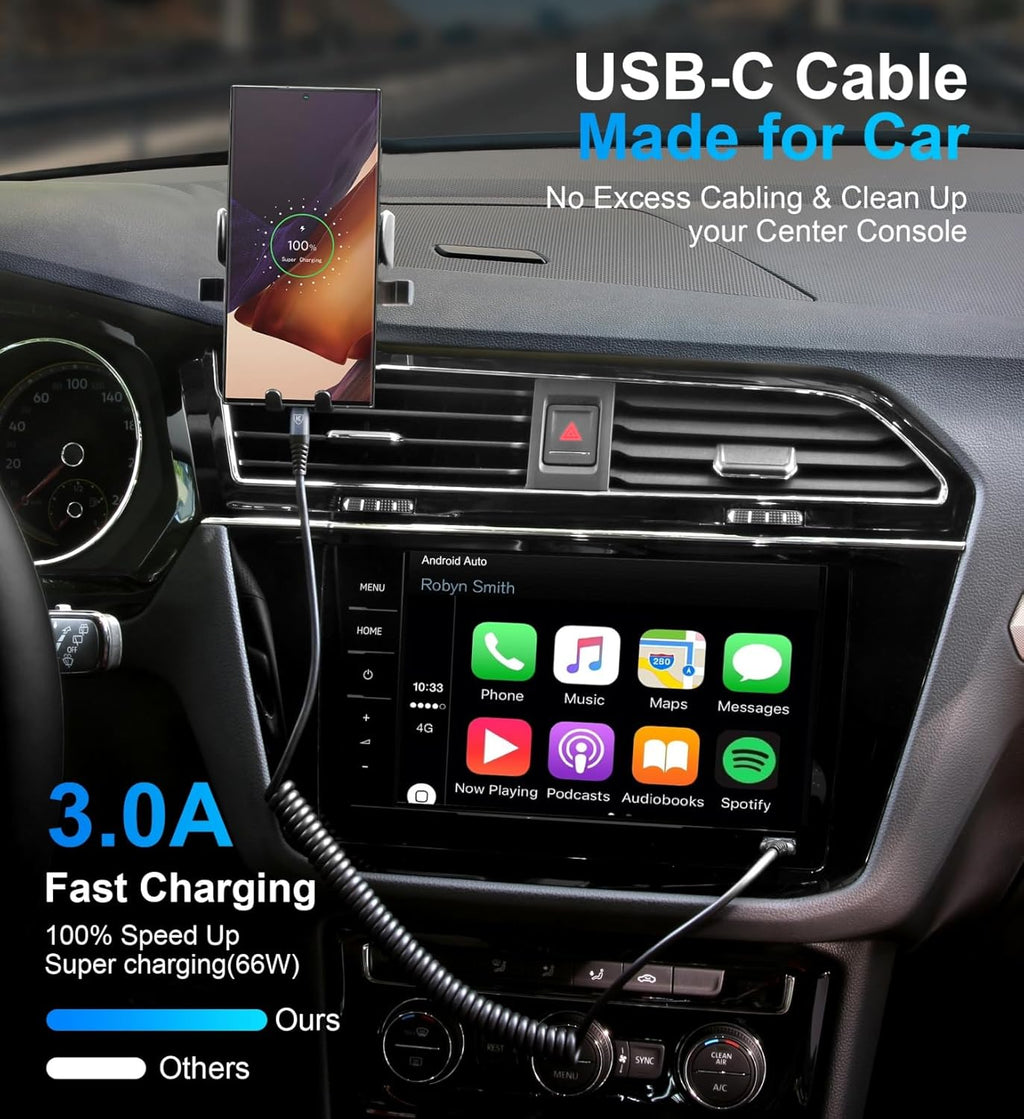 USB Type C Charger Cable Fast Charging [3FT+6FT], 2Pack Coiled USB A to USB C Charger Cable for Car Android Auto USB C Charger Cord, USBC Cable Compatible with iPhone 16/15/Samsung Galaxy A10e A20 S20