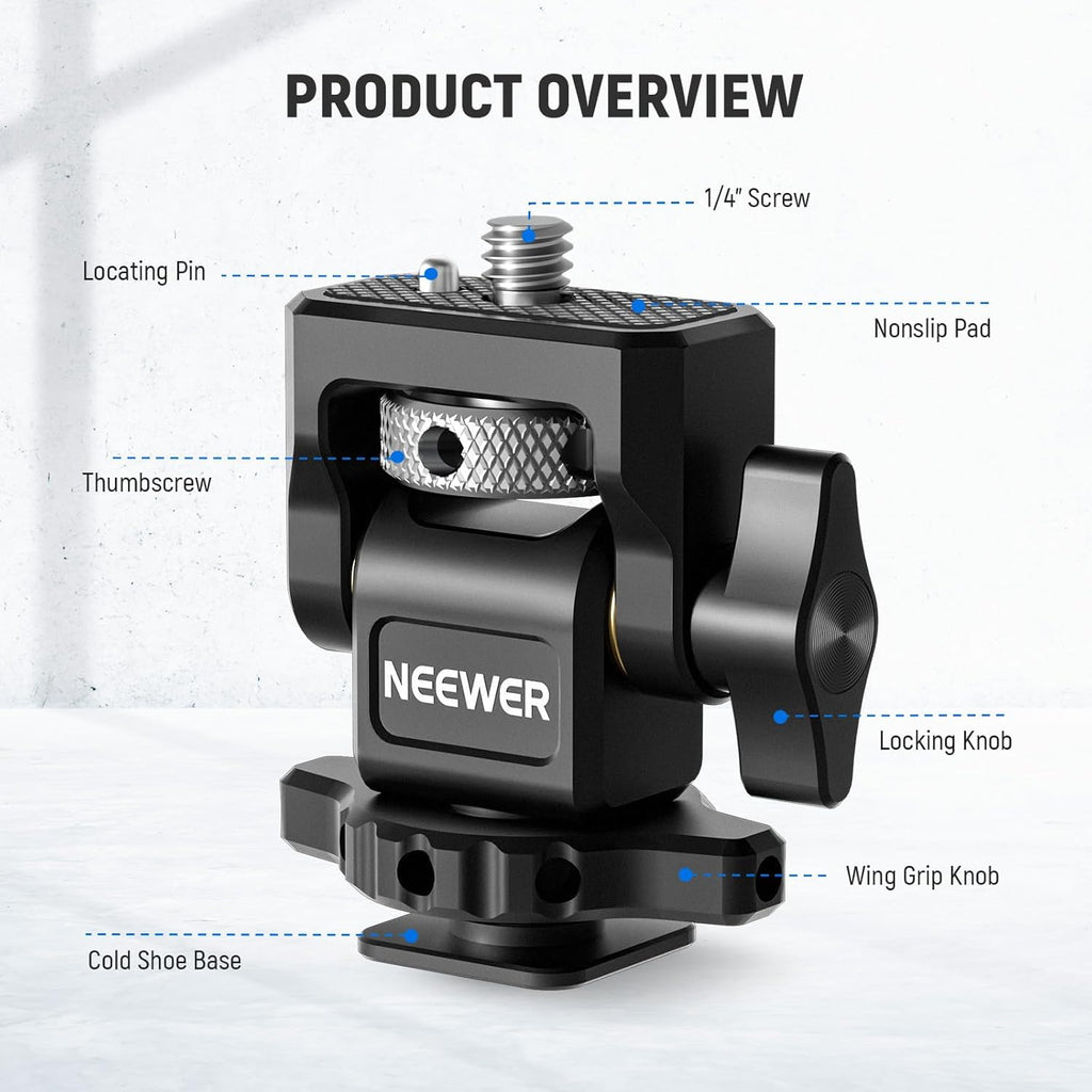NEEWER Camera Monitor Mount with Cold Shoe (2 Pack), Anti Twist 1/4" Screw for 5" & 7" Field Monitor Compatible with Atomos Ninja V, 360° Swivel & 180° Tilt Damping, Compatible with SmallRig, MA006