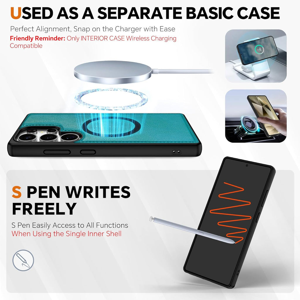 TUCCH Case Wallet for Galaxy S25 Ultra, Detachable [Wireless Charging] RFID Blocking 4 Card Holder, Wrist Strap Removable Stand PU Leather Flip Shockproof Phone Cover for Galaxy S25 Ultra 6.9", Cyan