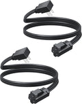 DEWENWILS Heavy Duty 3FT Extension Cord with 3-Prong Flat Plug, 15A/1875W 14/3 SPT-3 Flat Wire, Space Saving for Home Office Appliances & Electronics, ETL Listed, 2 Pack, Black