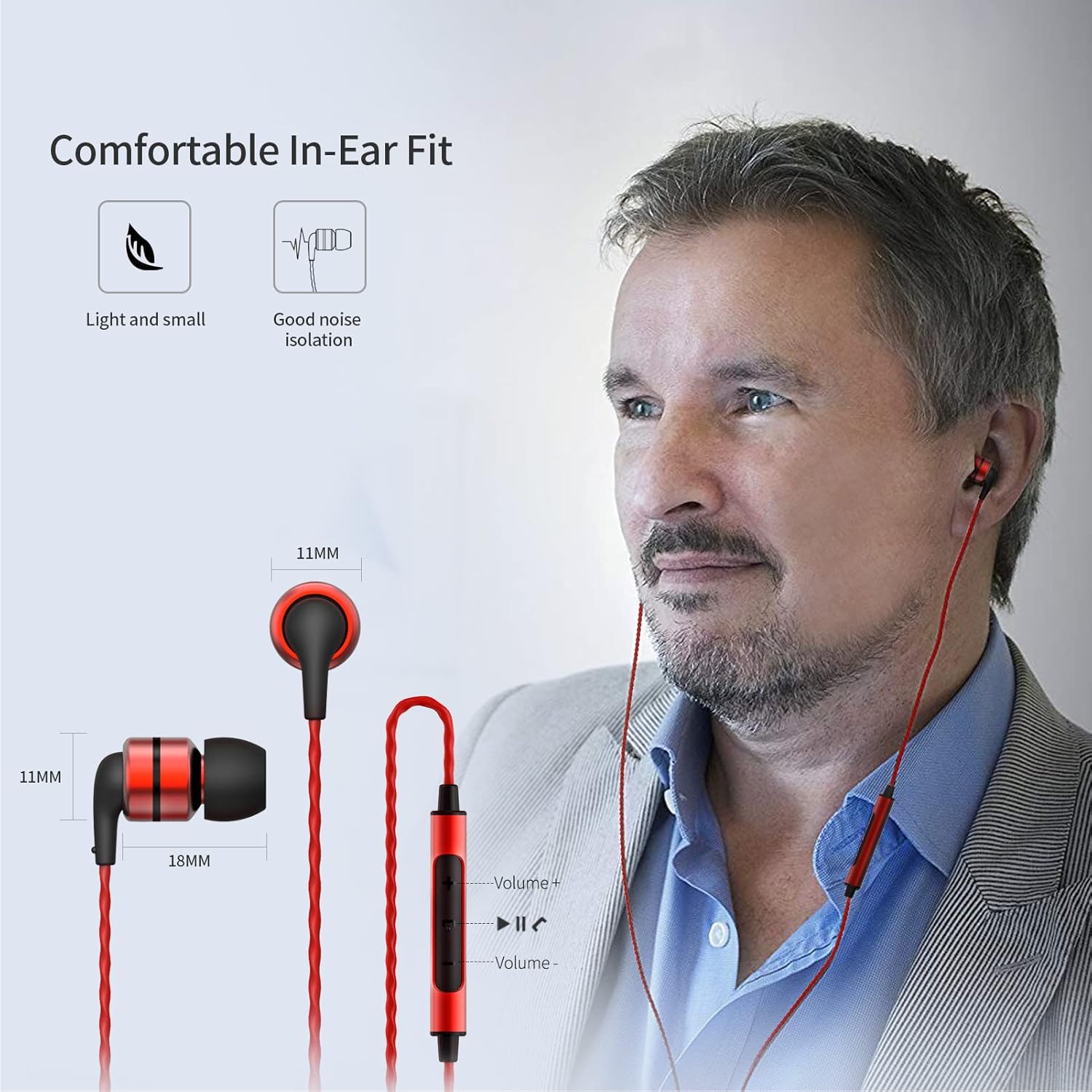 SoundMAGIC E80C Wired Earbuds with Microphone HiFi Stereo Audiophile Earphones Noise Isolating in Ear Headphones Comfortable Fit Super Bass Black Red