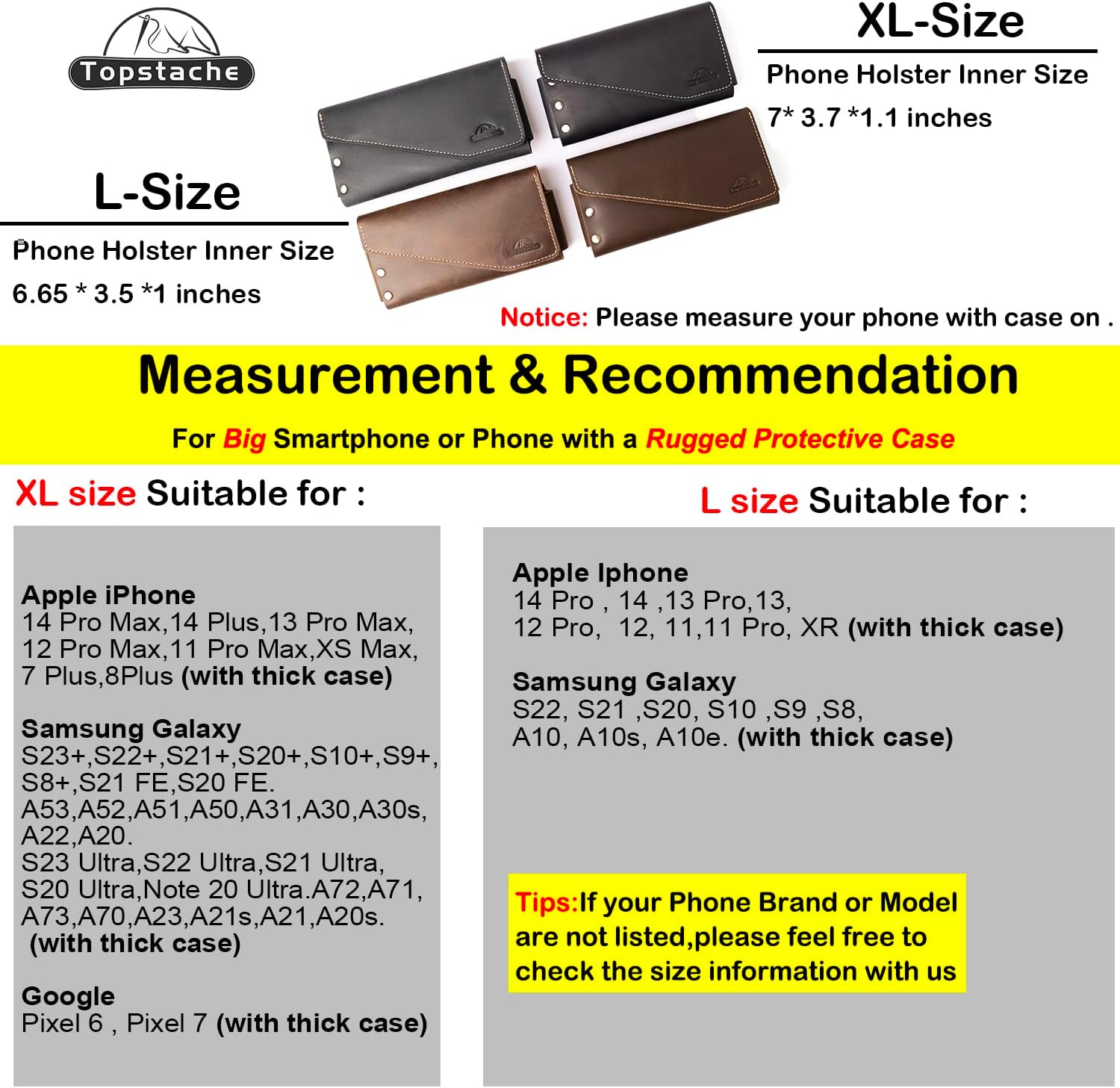 topstache Leather Phone Holster with Belt Loop, Magnetic Closure Cell Case Card Holder Wallet,Leather Pouch for iPhone 14 Pro,Galaxy S23(Fits Otterbox on) L,Black, Belt Loop-Black (C0403)