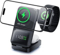GUSGU MagTime 3 in 1 Wireless Charging Station with Real-Time Power and Time Display, Foldable Wireless Charger Stand, Compatible with iPhone 16/15/14/13/12, iWatch S1-10/Ultra, AirPods-Black