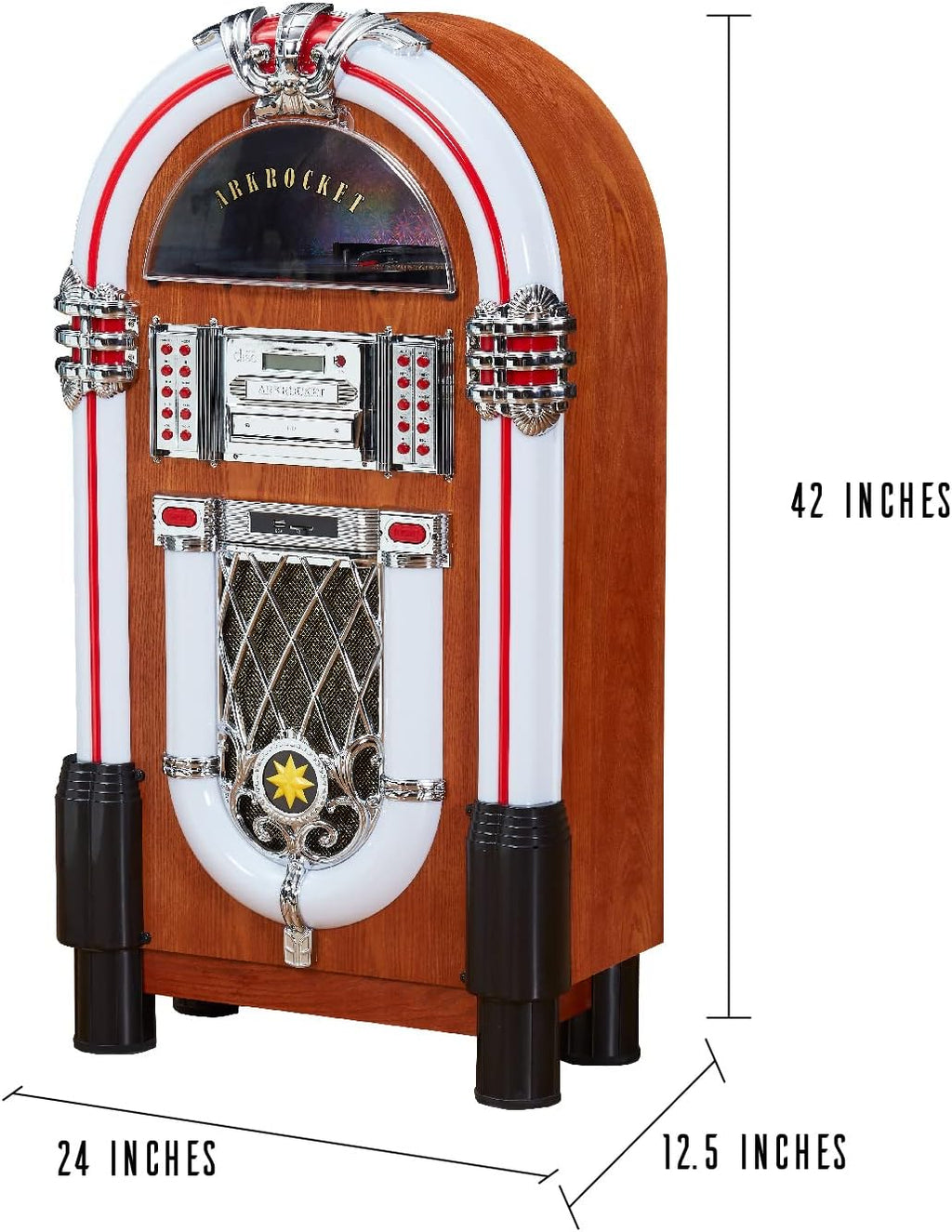 Arkrocket Taurus II Mid-Size Jukebox Entertainment Center Bluetooth Vinyl Record Player Turntable CD Player Radio SD USB Player (Maple)…