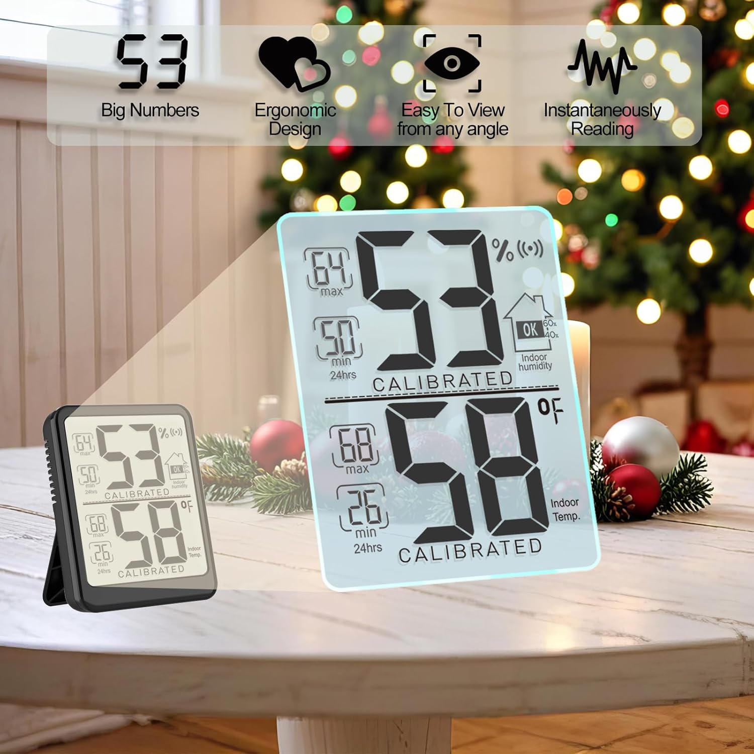 Antonki 2-Pack Room Thermometer, Digital Small Hygrometer Indoor Thermometer Humidity Gauge, Temperature Humidity Meter with Max/Min Record Monitor Sensor for Home, Plants - Battery Included