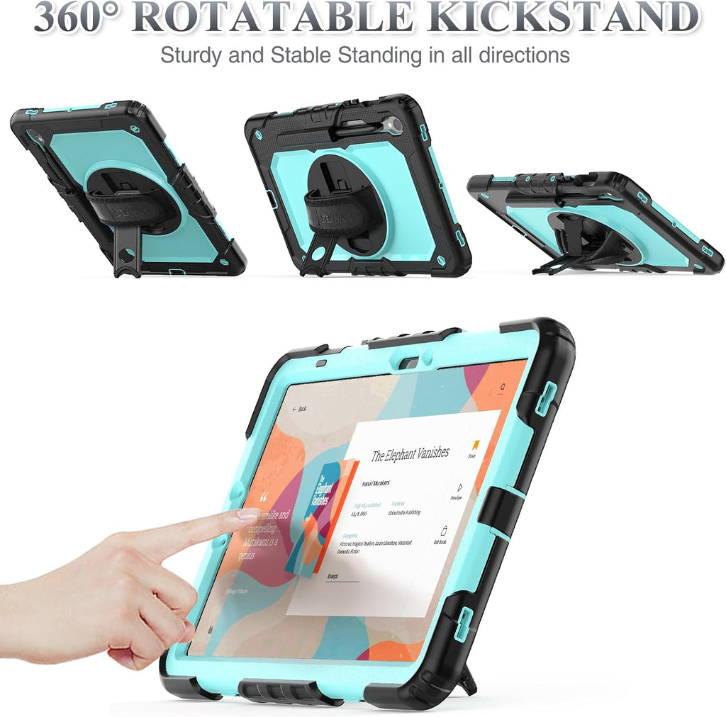 SEYMAC stock Case for Samsung Galaxy Tab S10 FE / S9 / S9 FE 5G Tablet Case Protective with Screen Protector, Pencil Holder, 360 Rotate Stand, Hand Strap, Shoulder Strap, SkyBlue1