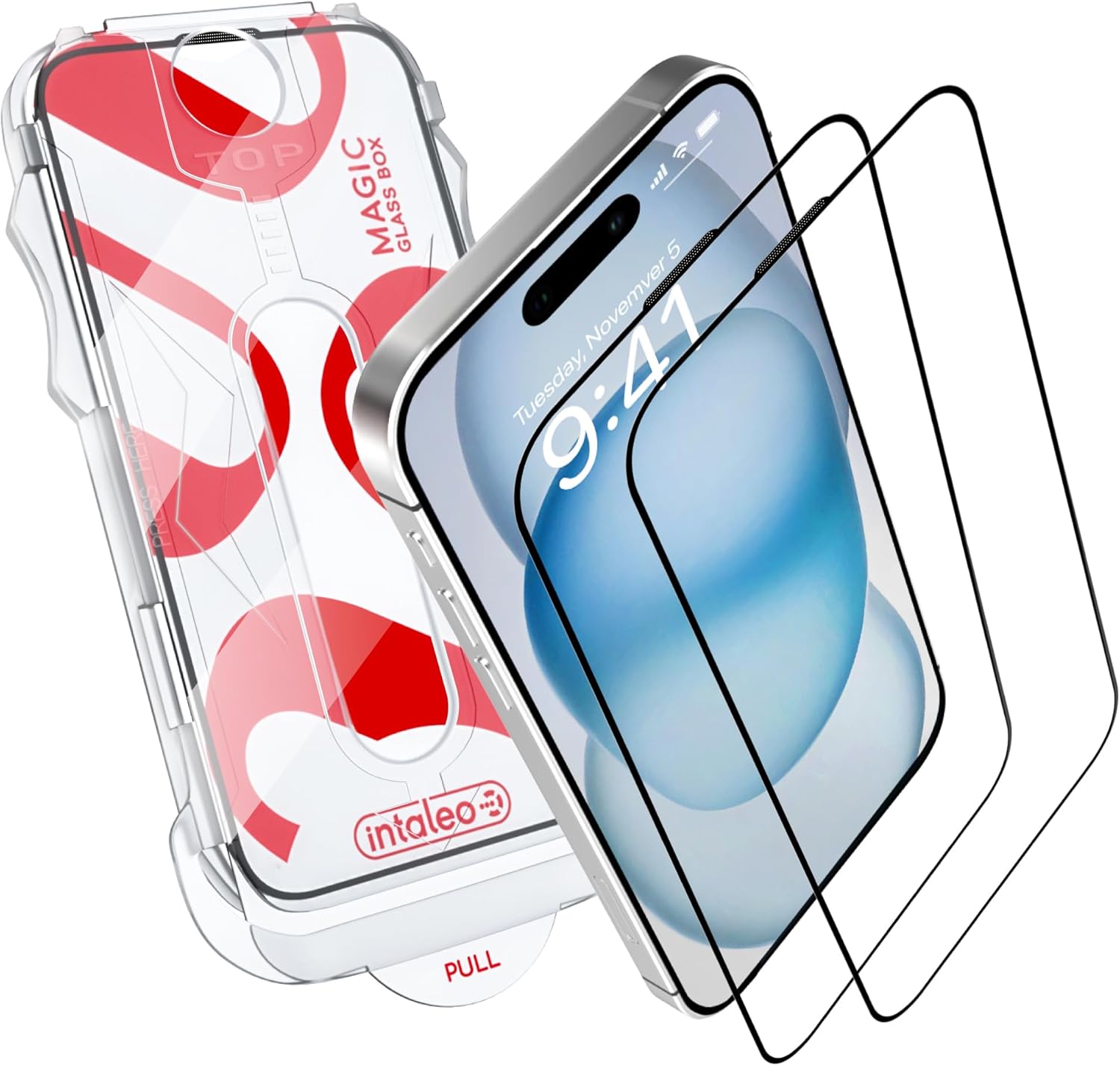 Tempered Glass Screen Protector for iPhone 15 – Full Edge-to-Edge Protection, 9H Hardness, Oleophobic Coating - Accessories For IPhone 15 Phone Protector with Applicator - Black Design