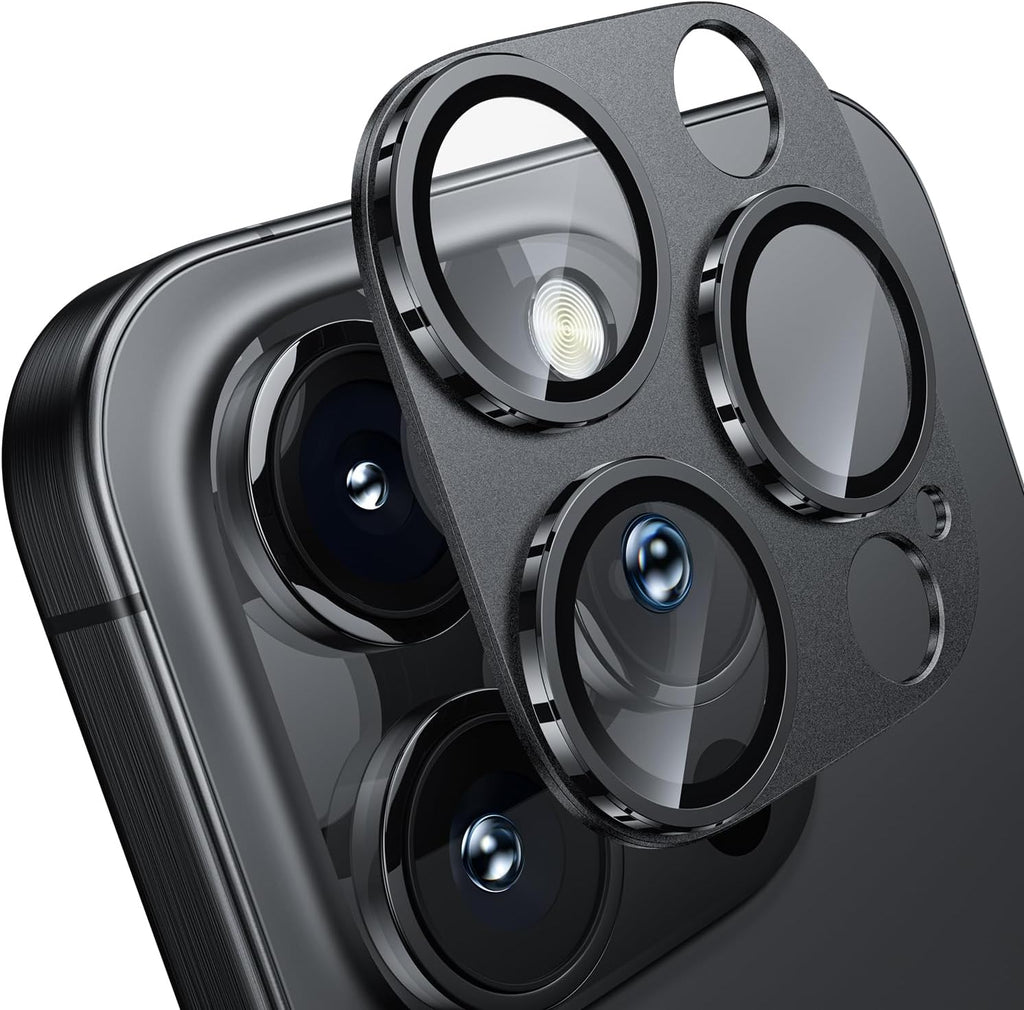 WSKEN for iPhone 16 Pro/iPhone 16 Pro Max Camera Lens Protector, [Military Grade Shatterproof] [Strong Adsorption] Metal Aluminum Alloy Tempered Glass Camera Screen Protector, Black Titanium
