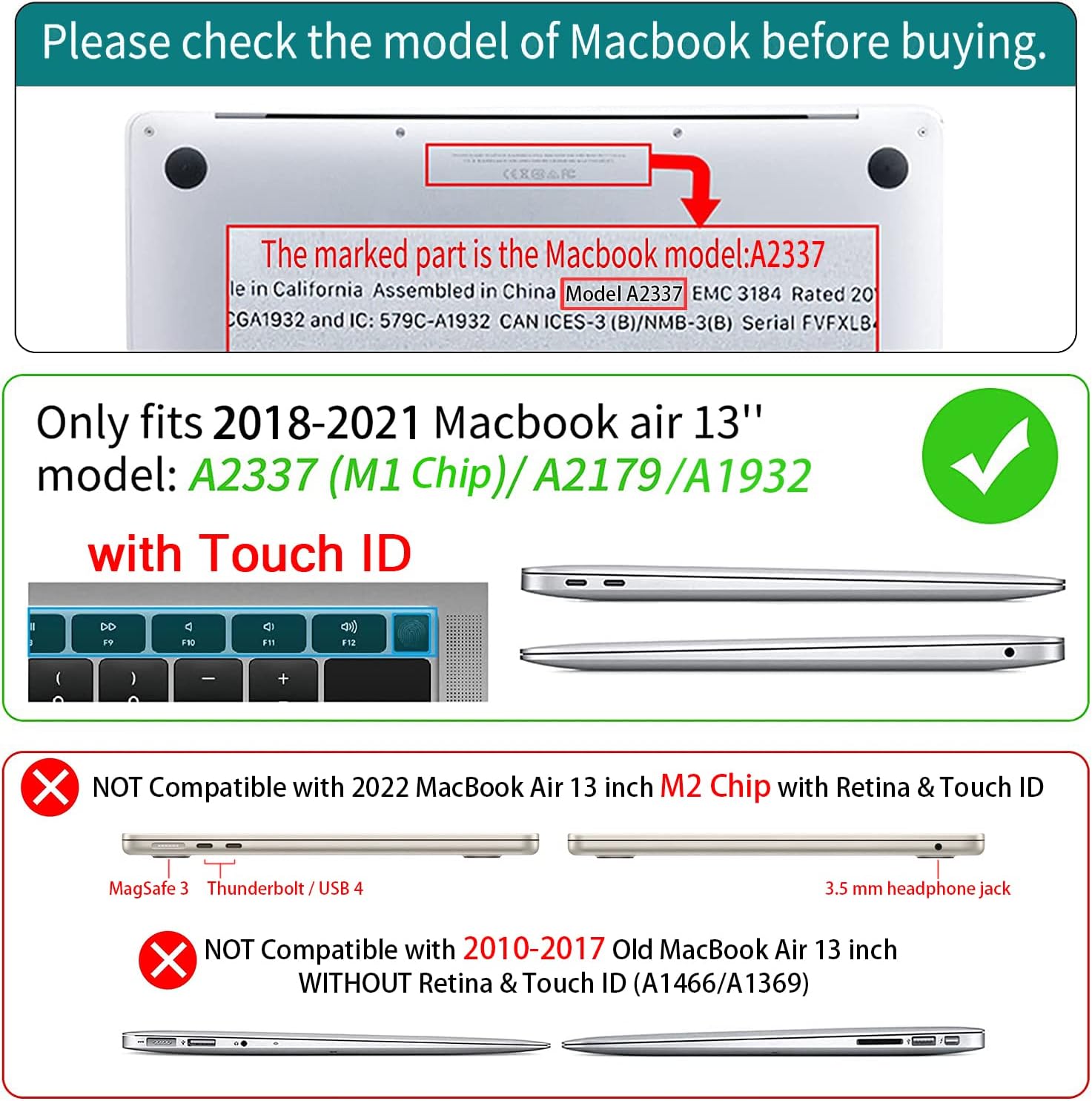 Teryeefi New MacBook Air 13 Inch Case 2021 2020 2019 2018 Release A2337 M1/ A1932/A2179 with Retina Display Touch ID, Floral Hard Plastic Shell Case and Keyboard Cover,Cherry Blossoms
