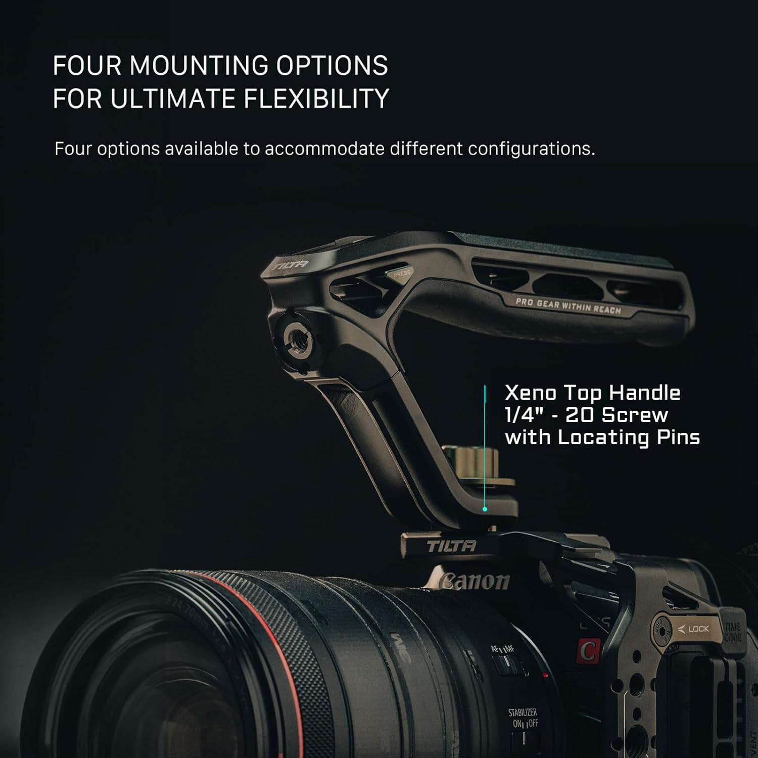 Tilta Xeno Top Handle for Filmmakers & Cameras - Titanium Gray | Aluminum Alloy and Silicone Build | 1/4″-20 and 3/8″-16 Threads w/Locating Points | Safety Release Pin | Comfortable Handling (NATO)