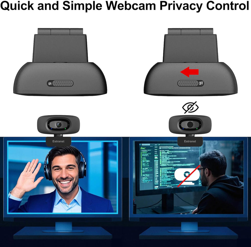 2K Quad HD Webcam with Privacy Cover & Noise-Canceling Microphone & USB C Adapter, Video Web Streaming Camera for PC Computer Desktop Laptop Mac Zoom Teams &More, 2pcs Cable Organizer