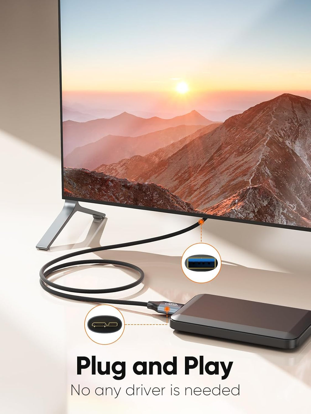 CableCreation 4FT USB C Hard Drive Cable, 5Gbps USB A/C to Micro B, Compatible with iPhone 15/16 Series, WD, Seagate External Hard Drive, Camera, Grey