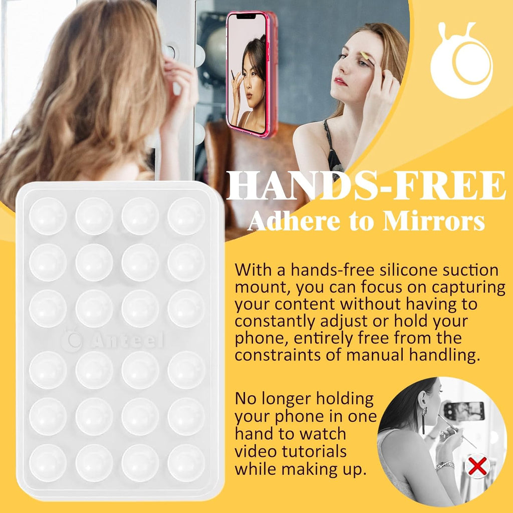 Anteel Medium-Sized Silicone Suction Phone Case Adhesive Mount, Enhanced Suction Power and Upgraded Thickened Sticky Phone Grip, Durable, Hands-Free Sticky Phone Holder, 2.28"x3.46" (WHT&WHT)