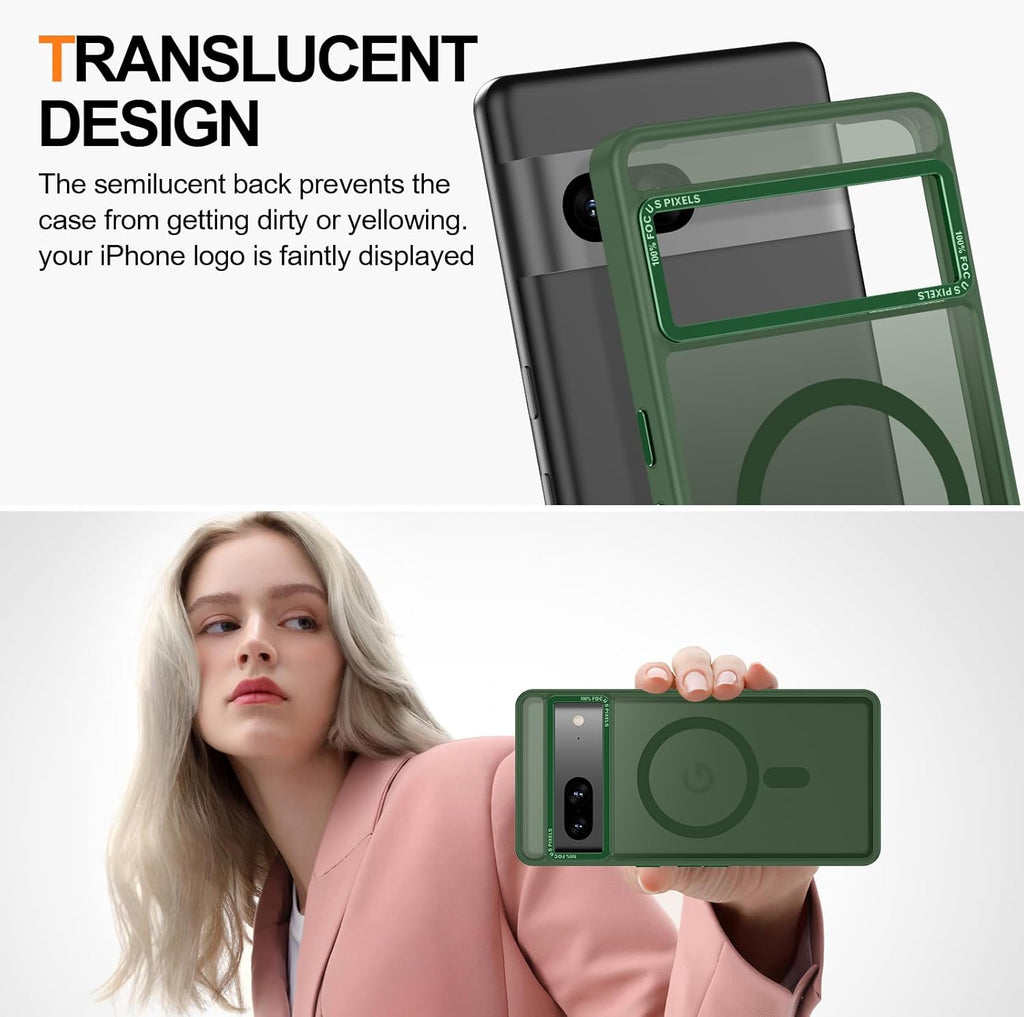 Magnetic for Google Pixel 7 Case, [Military Grade Drop Protection] [Compatible with MagSafe] Shockproof Slim Translucent Matte Anti-Slip for Women Girls Men Case, Forest Green
