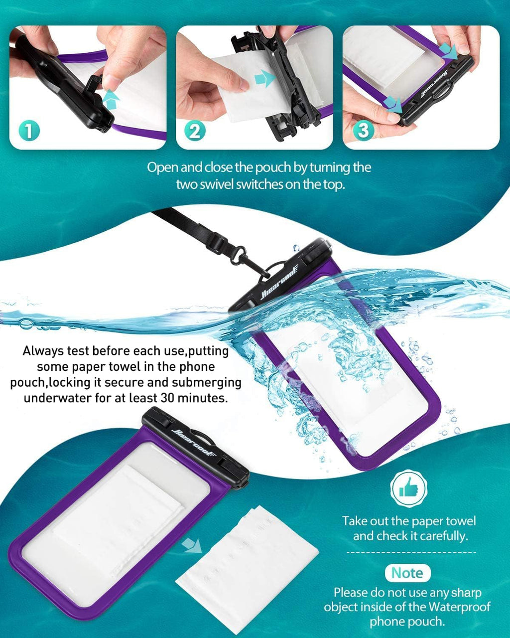 Hiearcool Universal Waterproof Phone Pouch, Dry Bag Compatible for iPhone 16 15 14 13 Pro Max XS Plus Samsung Galaxy S22 Cellphone Up to 8.3", IPX8 Water Proof Cell Phone Case for Beach-2Pack
