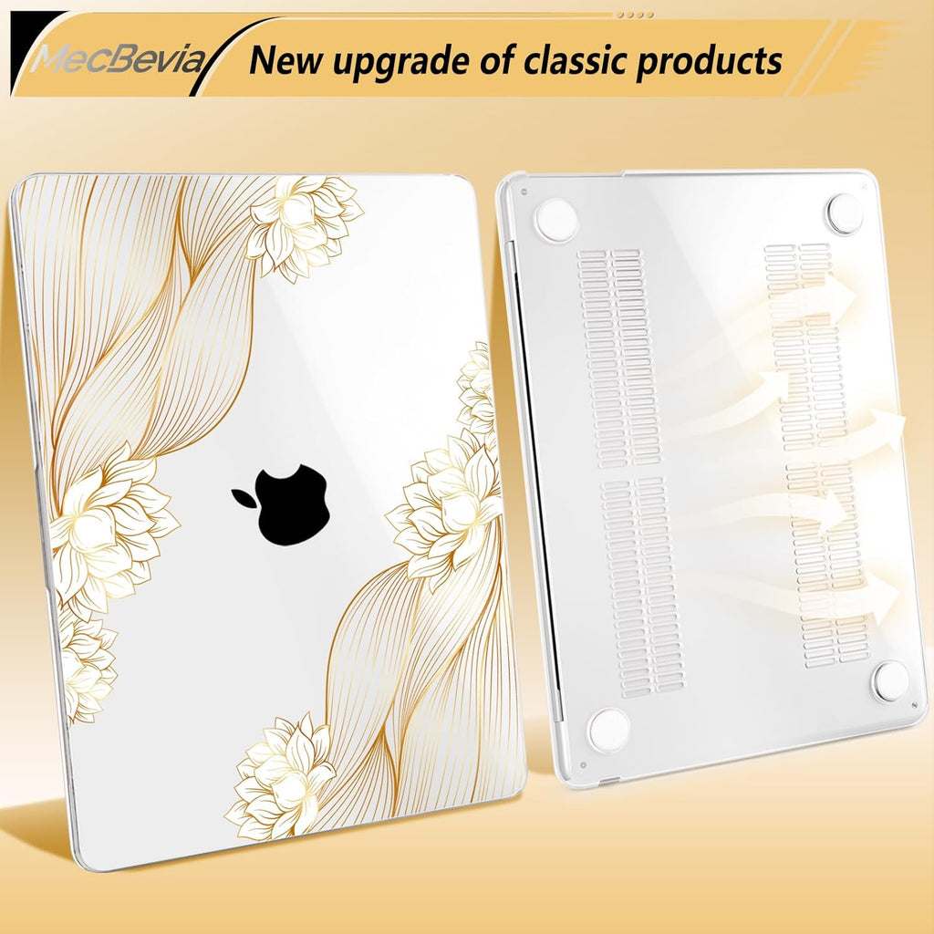 Compatible with MacBook Air 13.6 inch Case, M4 A3240/M3 A3113/M2 A2681 (Released 2025 to 2022), Hard Shell, Keyboard Cover, Screen Protector, Webcam Cover & Type-C Adapter, Gold Lace Flower