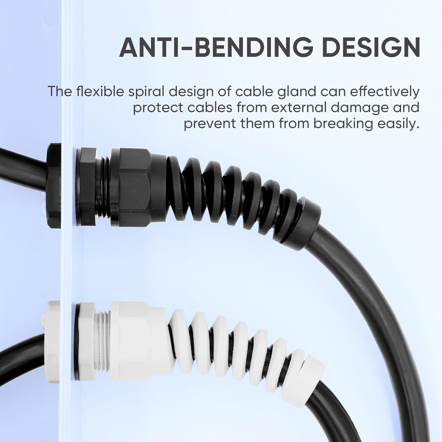 Strain Relief Cord Connector,LISTENJIALE 5Pcs NPT 3/4" Waterproof Cable Gland Flex Spiral Strain Relief Adjustable 12.5-18mm Cable Connector Nylon Joint with Gaskets(Grey)