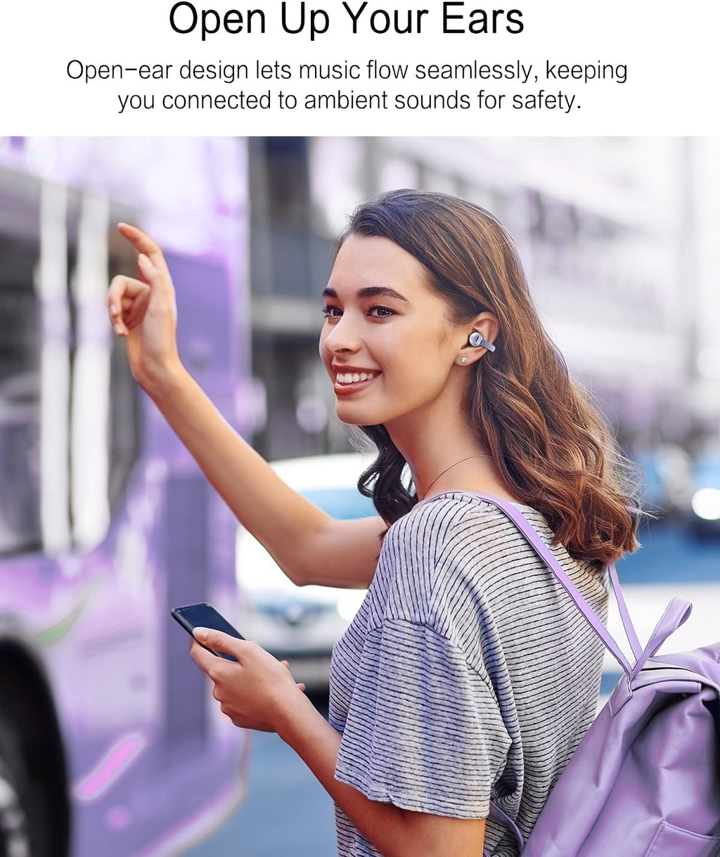 A50 Clip on Earbuds, Bluetooth 6.0 Wireless Open Ear Headphones w/5.3g Weightless Comfort,48H Playtime,3D Soundstage,Clear Call Mics,IPX5,Multipoint Connection,Fit for Workout Running Black