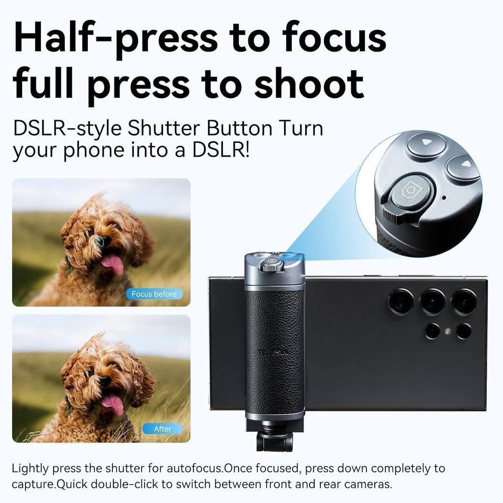TELESIN° Smartphone Grip Selfie Stick, Bluetooth Mobile Phone Handle Holder, Mobile Phone Shutter Grip with Detachable Remote for One-Handed Control Compatible Samsung Android Video Shooting