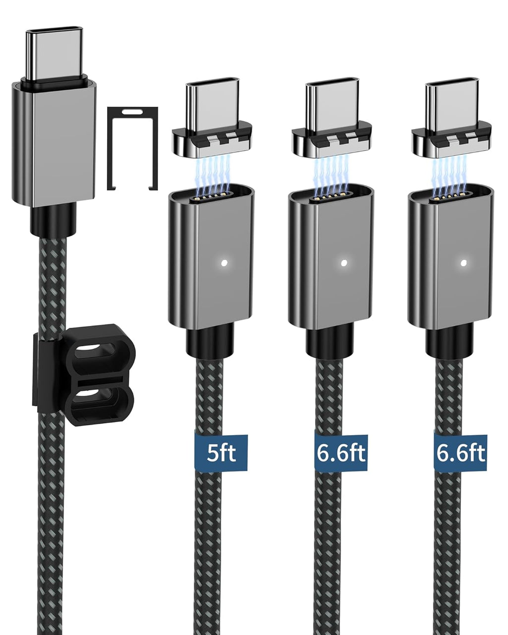 ZBF 100W USB C Magnetic Charging Cable,Magnetic Charger Cable for USB C to C(3 Pack, 5/6.6/6.6FT) 480Mbps Data Transfer, 5A Fast Charging for Phone 17 16 15 14,13 Pro Max,MacBook Pro Pad Galaxy S22