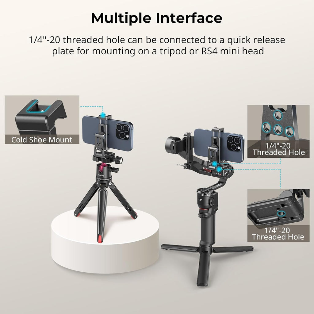 SMALLRIG Metal Phone Tripod Mount, Cell Phone Mount with Quick Release Adapter for Arca-Swiss, Multifunctional Phone Holder for Arca-Type Tripod, for DJI RS 3 Mini Stabilizer, for iPhone 17 16-4611