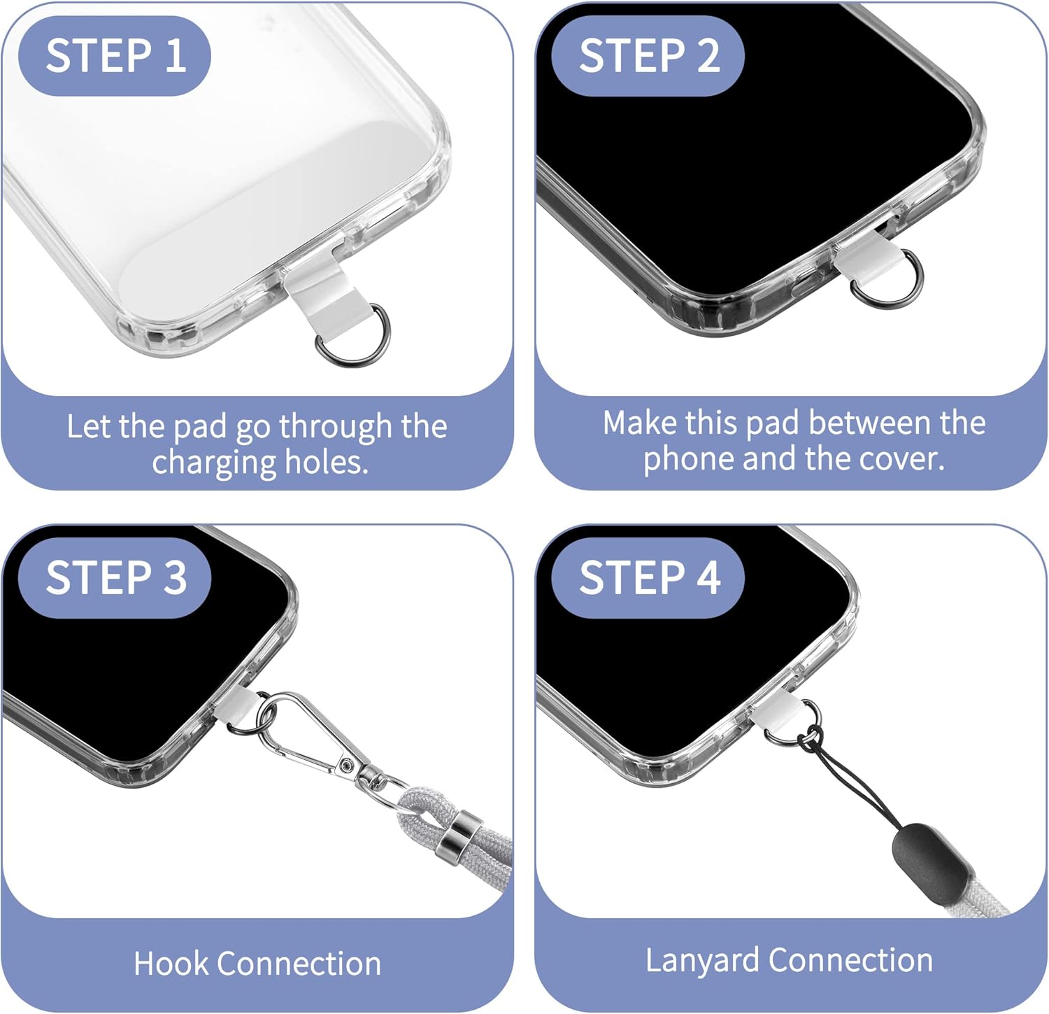 CACOE Phone Lanyard 2 Pcs-1 Pcs Adjustable Neck Strap, 1 Pcs Wrist Strap, 2 Pcs Pads, Universal Crossbody Multifuctional Cell Phone Lanyards Compatible with Most Smartphones(Gray)