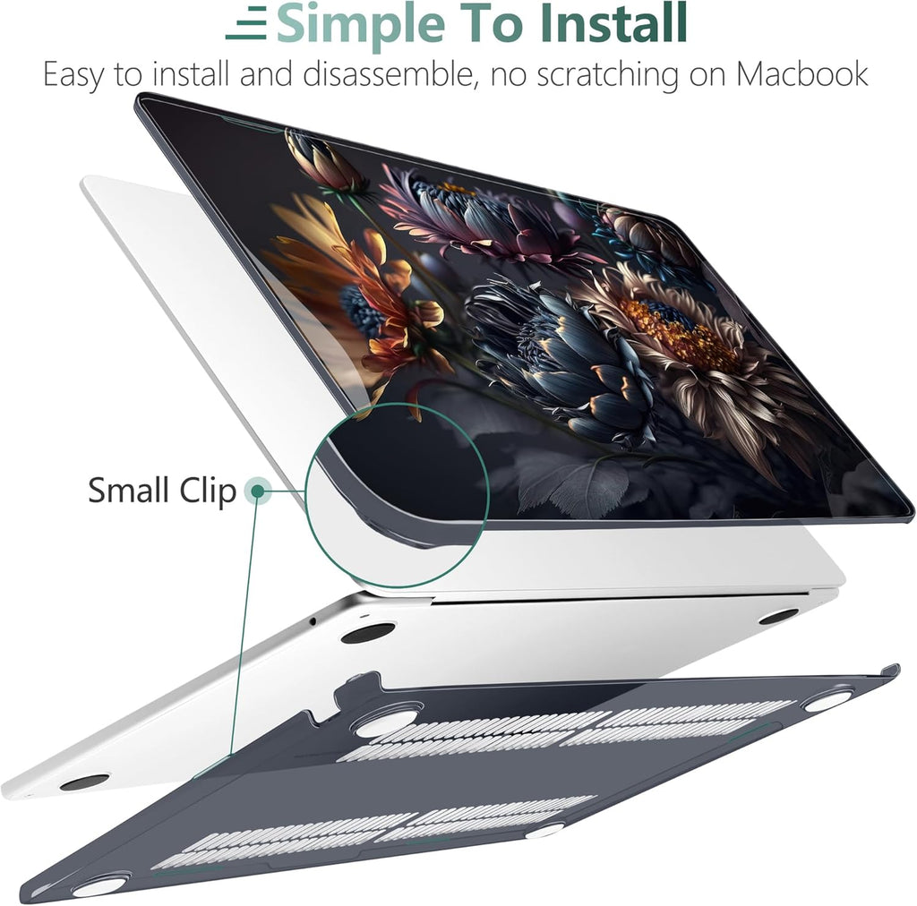 TWOLSKOO for M4 MacBook Air 13.6 inch Case 2025-2022 Release M4 A3240 M3 A3113 M2 A2681, Plastic Hard Shell & Screen Protector & Keyboard Cover & Trackpad Film, Blossom Floral