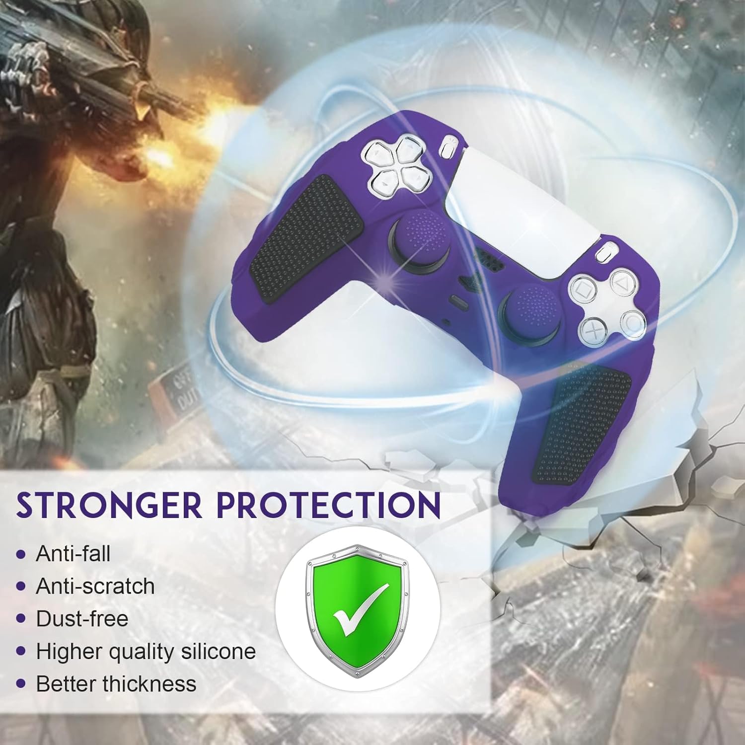 SIKEMAY Anti-Slip PS5 Controller Skin, Soft Thicken Non-Slip Silicone Gel Protective Cover Case for PlayStation 5, 2 Pack with 8 x Thumb Grip Caps