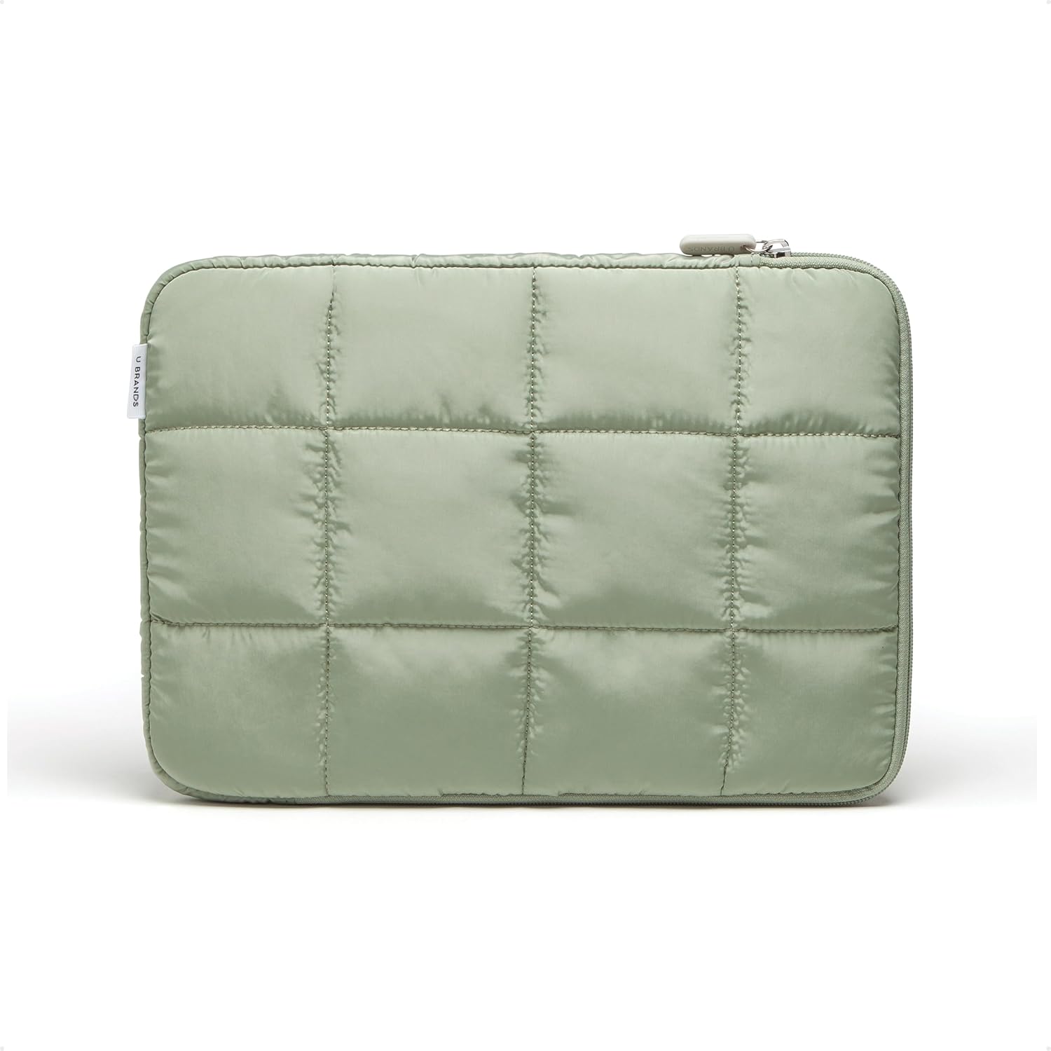 U Brands Nylon Puffer Zipping Medium Laptop Sleeve, 9.75" x 13", Computer Accessories, Laptop Bag for MacBook Pro, MacBook Air, Chromebook, HP Computer, Matcha Green