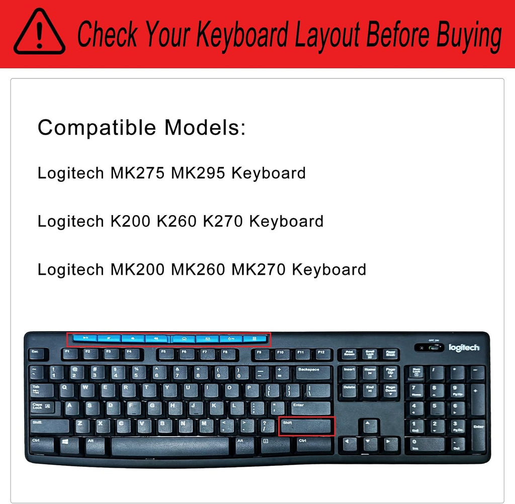 Keyboard Cover Silicone for Logitech K200 K260 K270, Keyboard Cover for Logitech K200 K260 K270 Ergonomic Wireless Keyboards, MK200 MK260 Keyboard Skin Waterproof Dustproof (Black)