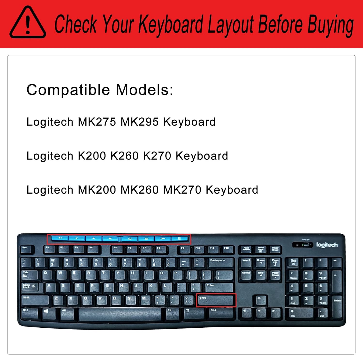 Keyboard Cover Silicone for Logitech K200 K260 K270, Keyboard Cover for Logitech K200 K260 K270 Ergonomic Wireless Keyboards, MK200 MK260 Keyboard Skin Waterproof Dustproof (Black)