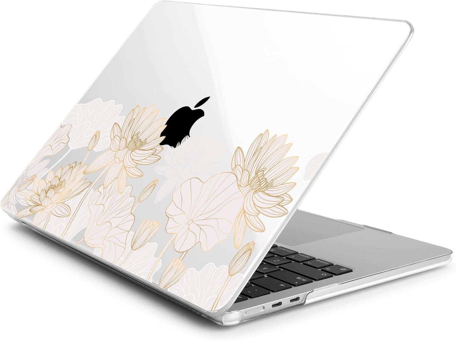 Batianda Premium Case for New MacBook Air 15 inch 2025 M4 2024 2023 with M3 M2 Chip Model A3241/A3114/A2941, Designed Protective Plastic Hardshell & Keyboard Cover & Screen Protector, Gold Lotus