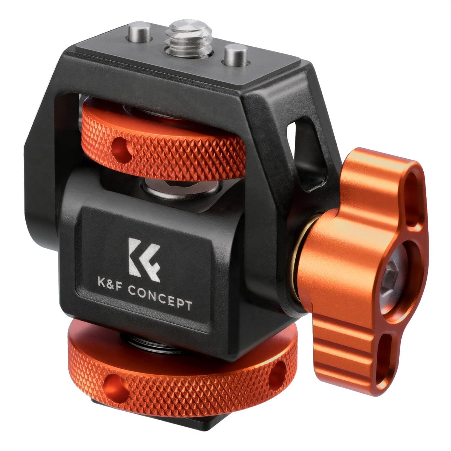 K&F Concept Adjustable Camera Monitor Mount, Aluminum Camera Mount 360° Swivel 180° Tilt with Cold Shoe 1/4" Screw ARRI Anti-Twist Design for 5" & 7" Field Monitor DSLR Action Camera