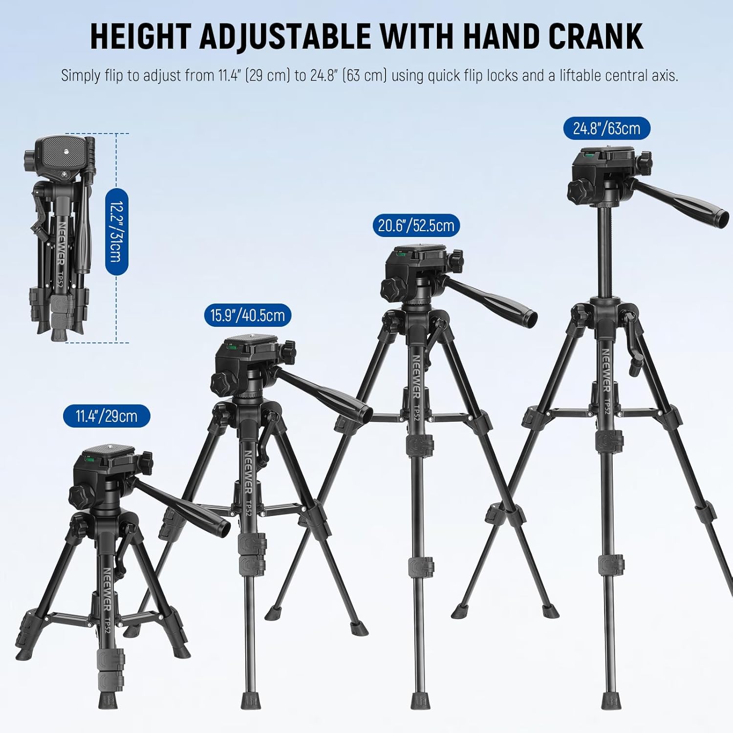 NEEWER Entry Level Version Mini Desk Phone Tripod Compatible with iPhone for Video Recording, Small Compact Table Top DSLR Camera Camcorder Webcam Stand, 3 Way Pan Tilt Head & Cell Phone Holder, TP52