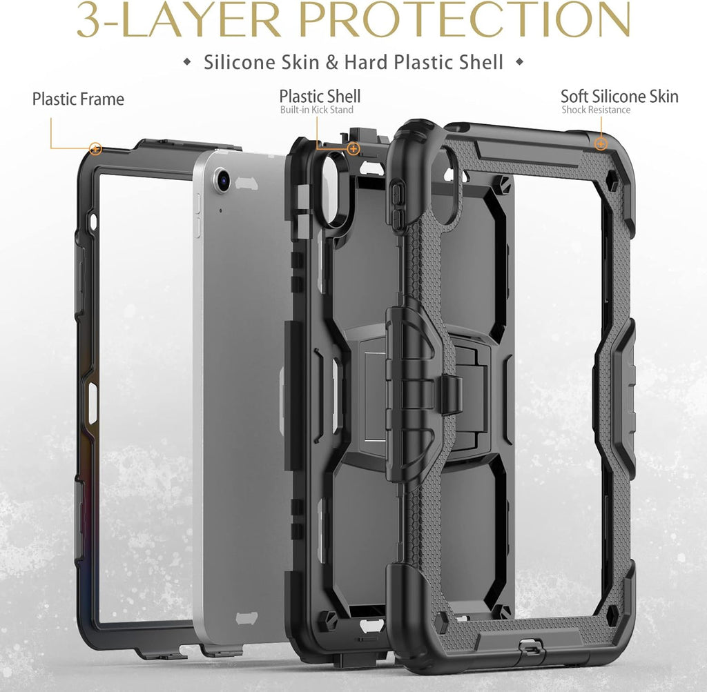 Ambison Case for iPad (A16) 11th Generation 11'' 2025/iPad 10th Generation 10.9''2022, Full-Body Heavy Duty Rugged Shockproof Protective Case with Kickstand-Black