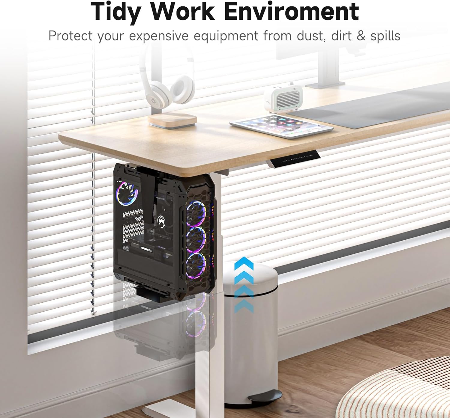 Suptek Adjustable Under Desk and Wall PC Mount,3.94 to 11.61 inch Wide Computer Case CPU Hanger Holder 360 Degree Rotatable Under-Desk PC Hanging Stand Holder Mount (ZJJ001L)