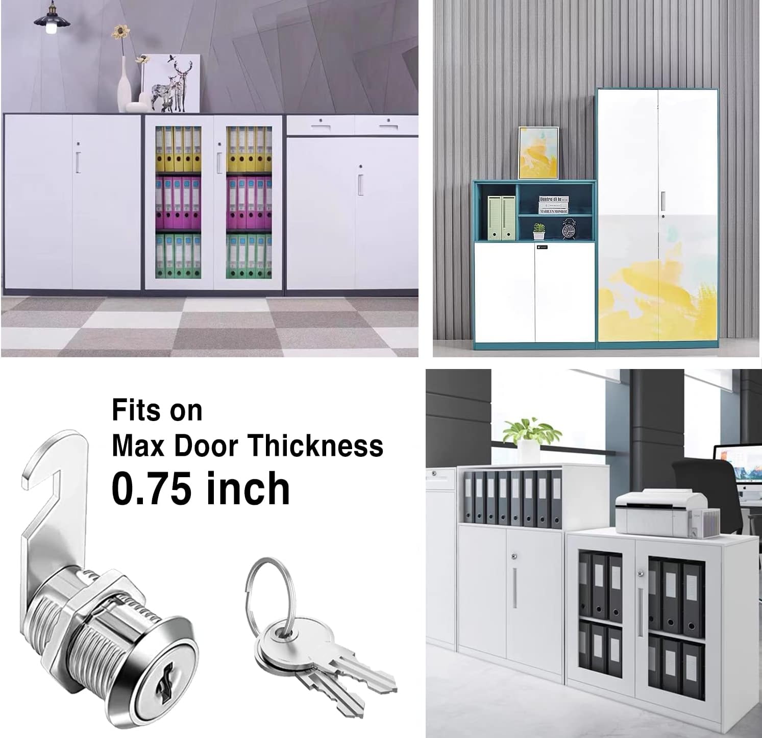 Cabinet Cam Locks Keyed Alike, 1'' Fits on 3/4'' Max Door Thickness, Secure File Drawer Mailbox RV Storage Replacement Set, Zinc Alloy (1 Inch 2Pcs)