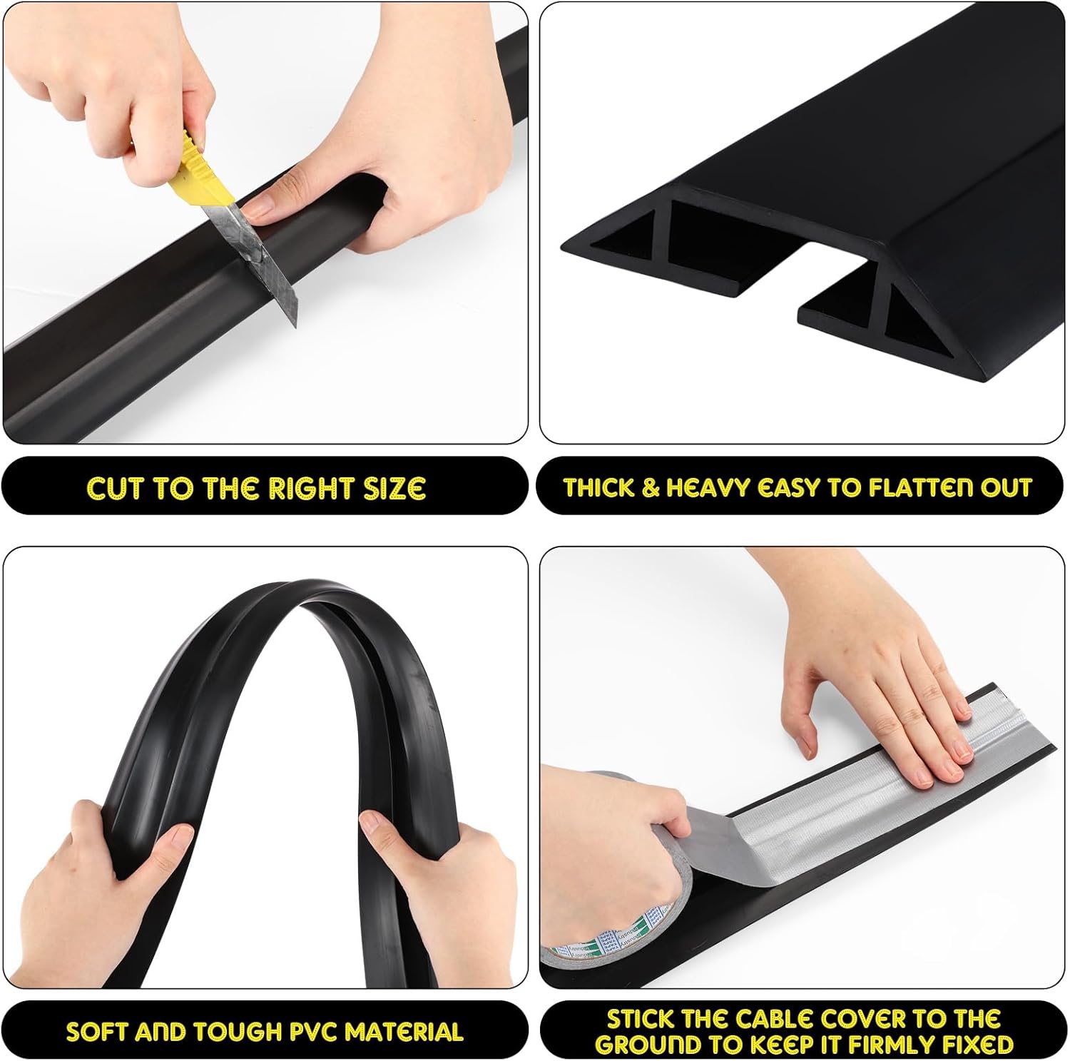 Pangda 20 FT Floor Cable Cover Heavy Duty Cord Cover Protector Power Cable Protector Soft Extension, Organize and Protect Wire on Floor for Home Office or Outdoor Settings (Black)