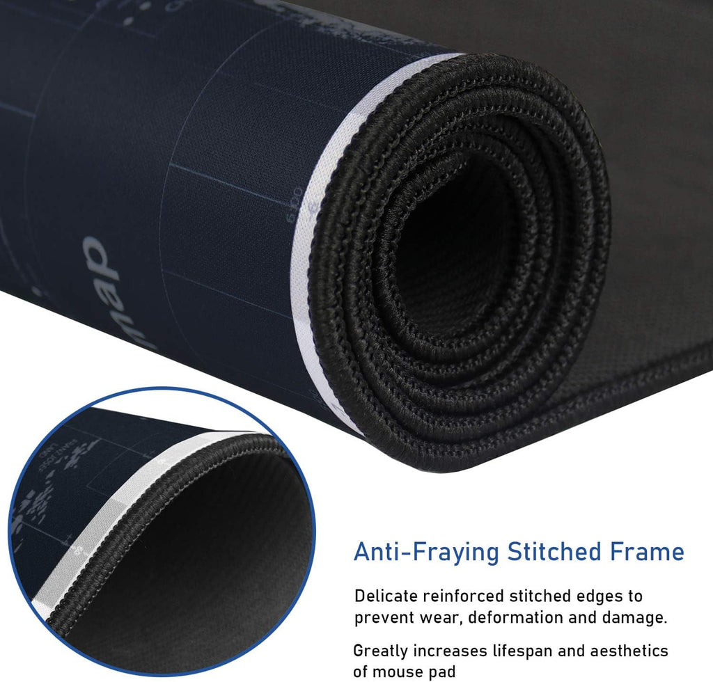 Gaming Mouse Pad, Large Extended Desk Mouse Pad, Non-Slip Spill-Resistant Mousepad with Special-Textured Surface, Anti-Fray Stitched Edges for Esports Pros Gamer Office - Map
