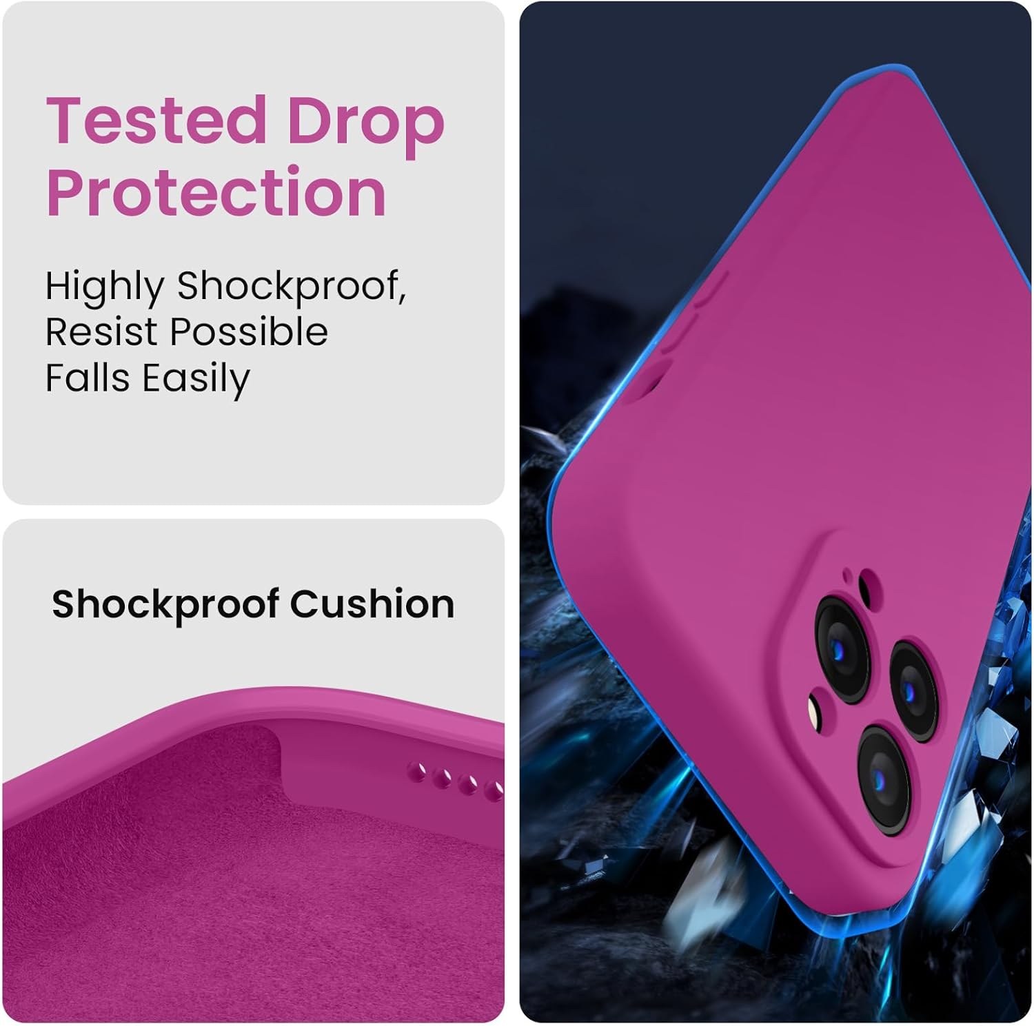 FireNova Designed for iPhone 13 Pro Max Case, Silicone [Camera Protection] Phone Case with [2 Screen Protectors], Soft Anti-Scratch Microfiber Lining Inside, 6.7 inch, Shocking Pink