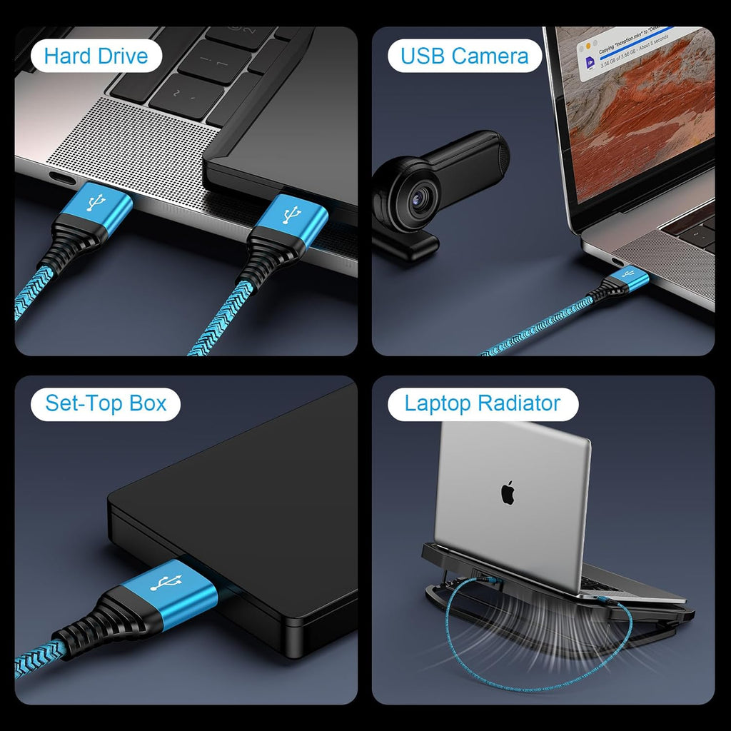 USB to USB Cable 10 FT, 2Pack Extra Long USB3.0 Male to Male Type A to A Double Side USBCord for Data Transfer,Hard Drive Enclosures,Computer PC Cooling Pad/Fan,Laptop Cooler,DVD Player,TV,Hub,Printer
