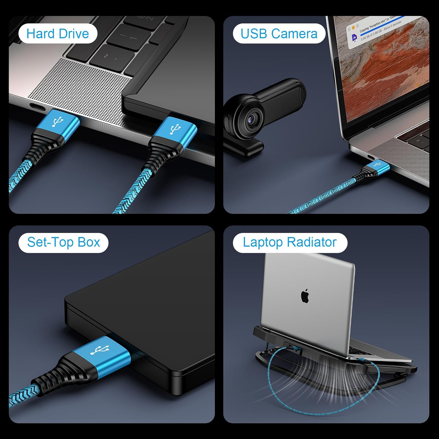 USB to USB Cable 10 FT, 2Pack Extra Long USB3.0 Male to Male Type A to A Double Side USBCord for Data Transfer,Hard Drive Enclosures,Computer PC Cooling Pad/Fan,Laptop Cooler,DVD Player,TV,Hub,Printer