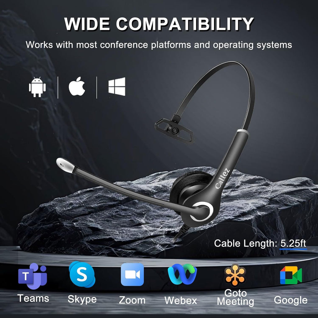 Callez Wired Computer Headset, 3.5mm/USB-C Headset with Mic Noise Cancelling, Cell Phone Headphone for PC Laptop Mac iPhone Samsung Zoom Teams Call Center Home Office Work, in-line Controls