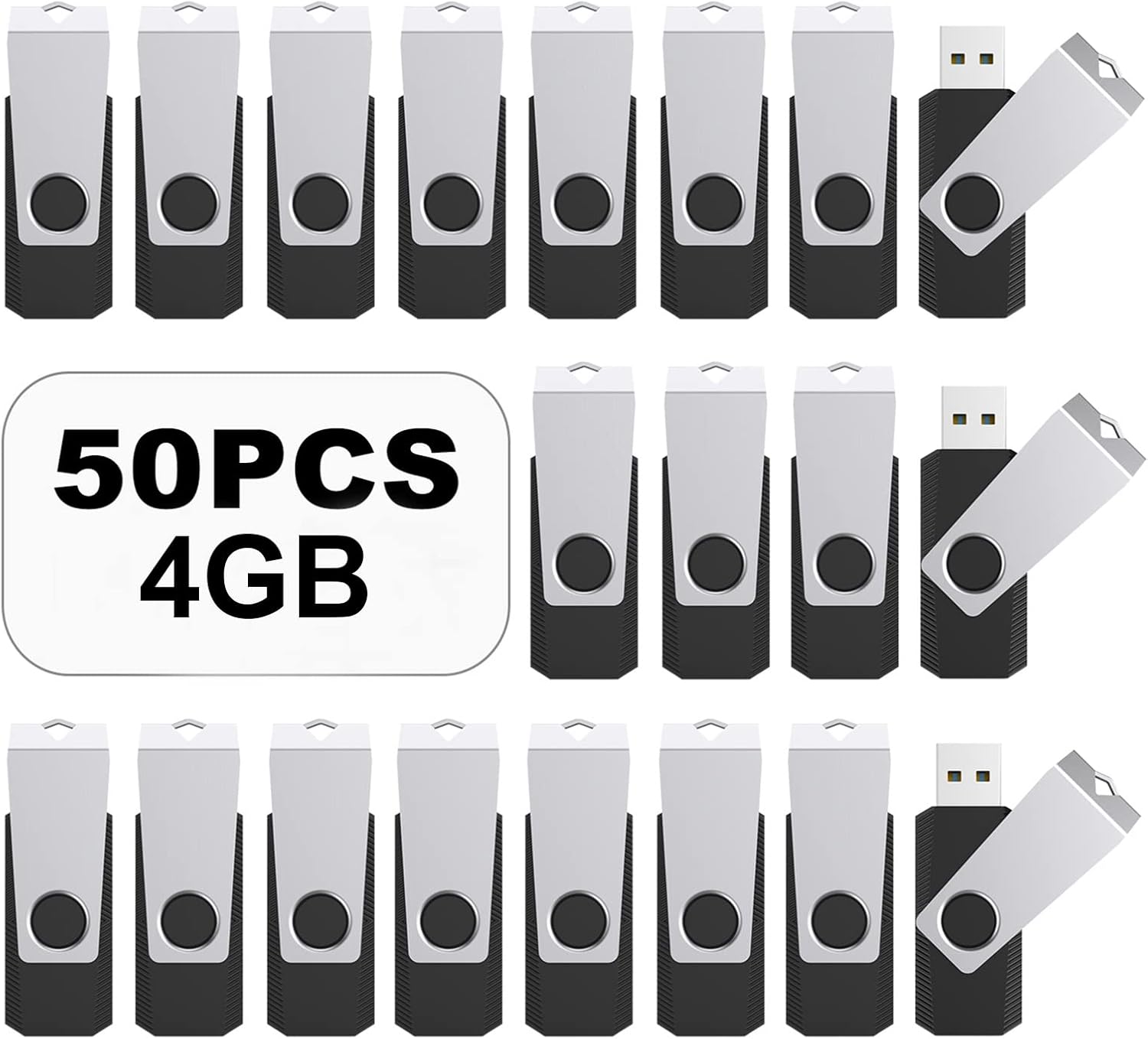 TOPESEL 50PCS 4GB Bulk USB 2.0 Flash Drive Swivel Memory Stick Thumb Drives Pen Drive (4gig, 50 Pack, Black)