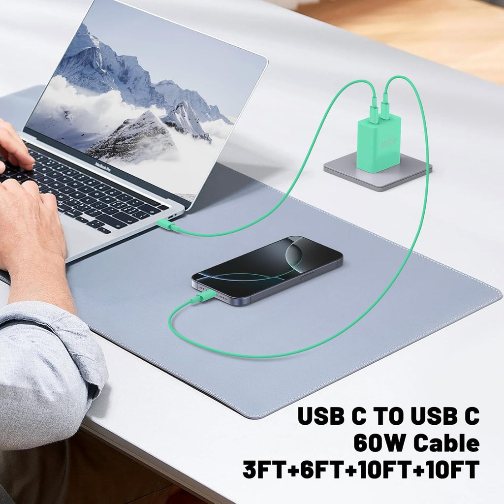 iPhone 16 15 Pro Max Charger Fast Charging,45W Dual Port USB C Fast Charger Block [2-Pack] & Extra Long 60W 3/6/10/10FT USB C Cable - PD Quick Adapter 3.0 for iPhone 16 15/16 15Pro/16 15 Plus.