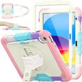 SEYMAC stock Case for iPad (A16) 11th/10th Generation 11''/10.9'' 2025/2022, Full-Body Drop Protection Case with Screen Protector &360° Rotate Hand Strap/Stand, Yellowish+Pink