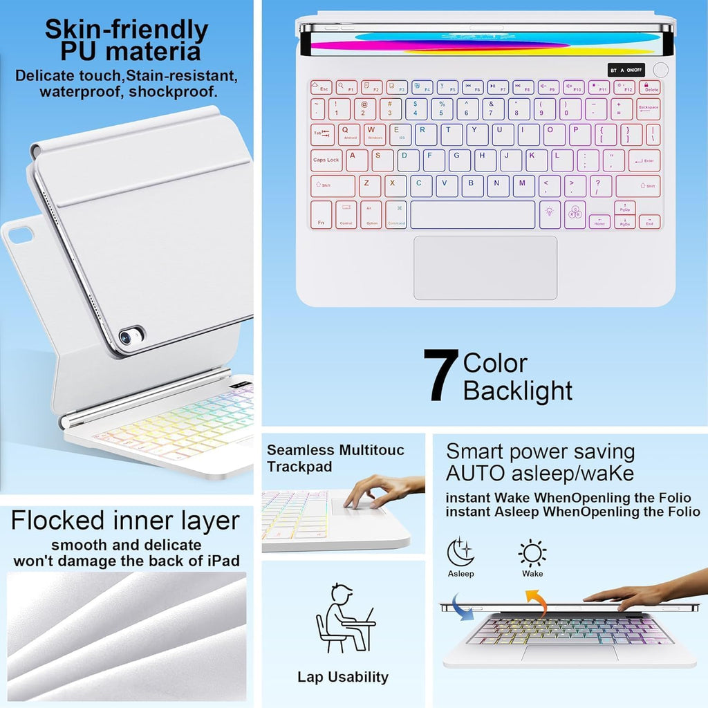 for iPad 11th (A16) & 10th Generation Case with Keyboard – Magic-Style Magnetic – Floating Cantilever Stand - Multi-Touch Trackpad Keyboard Case for iPad 11 inch 2025&10th Gen 10.9 inch (White)