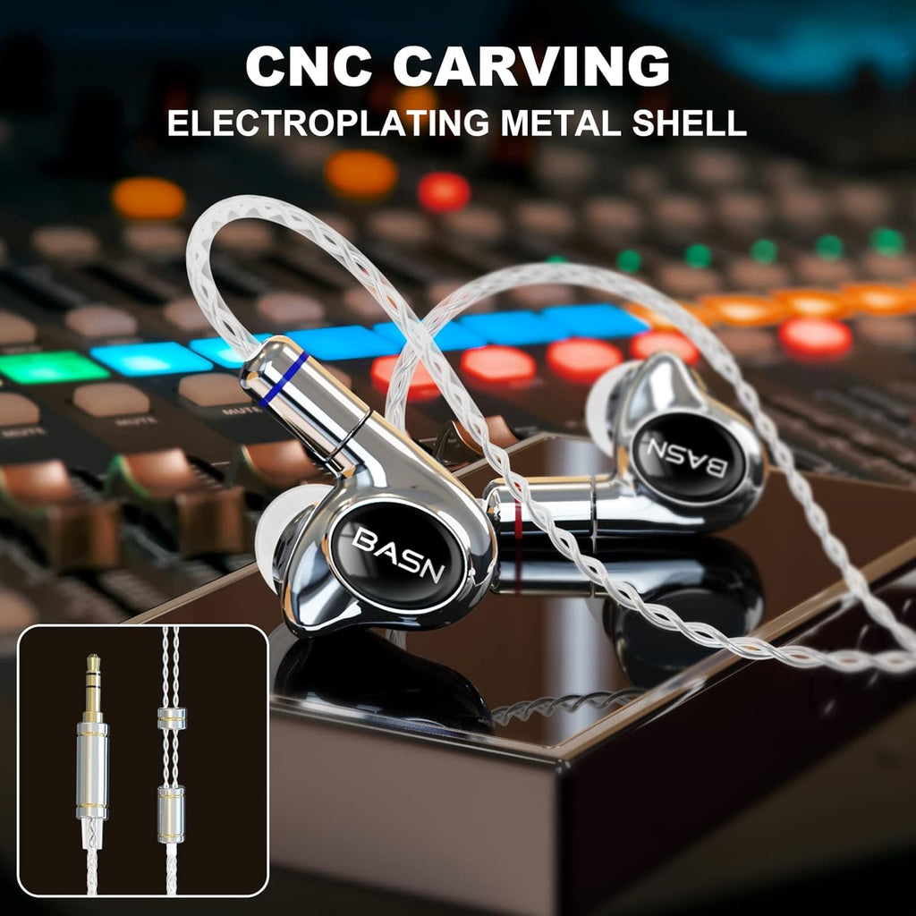 BASN Metalen PRO 4 Drivers in-Ear Monitors Headphones for Musicians, Noise Isolating Enhanced Bass Sound Earphones with CNC Metal Craft Shell, Wired Upgraded Detachable MMCX Cables(Gloss Black)
