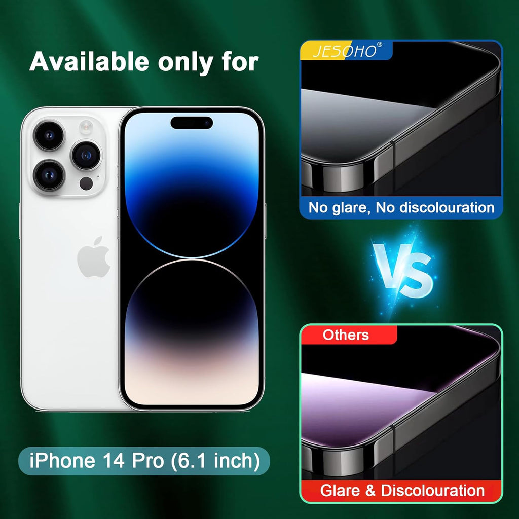 Blue Light Screen Protector for iPhone 14 Pro (6.1")*2 Pack + 2 Pack Camera Lens Protector,Eye Protection,HD Blue Light Blocking Tempered Glass Film, No Bubble, with Easy Installation Kit